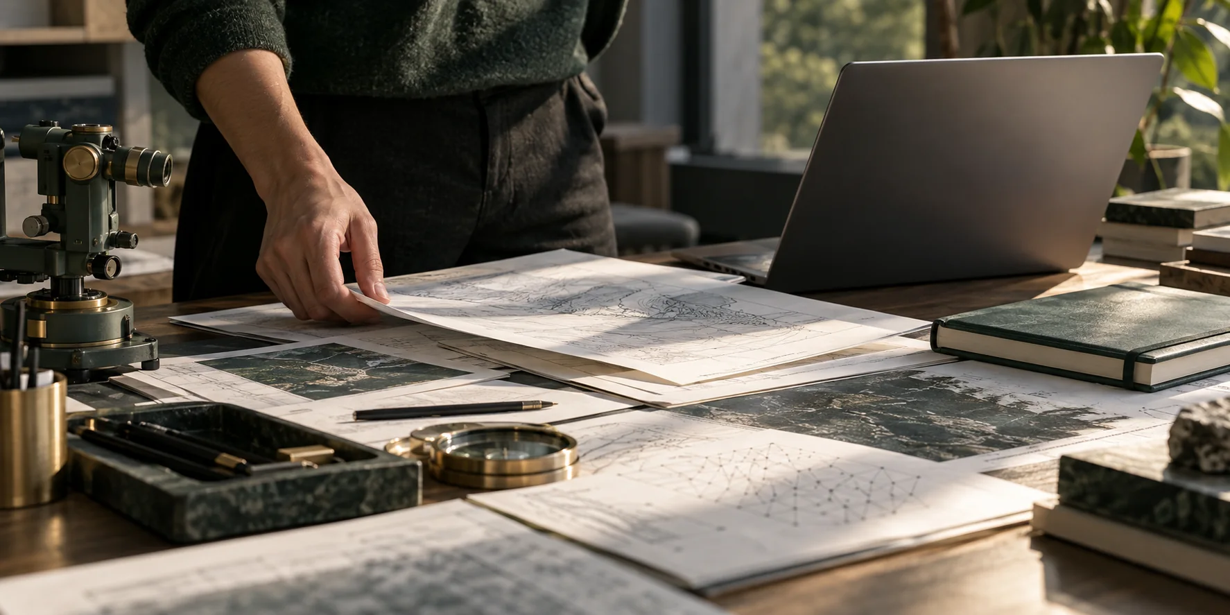 Research materials being reviewed at a worktable